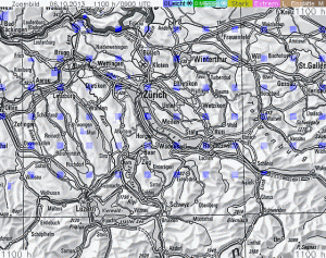 Zoombild Donnerradar/Winterradar mit Anzeige von Nieselregen in der Ostschweiz.